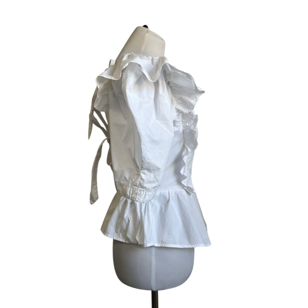 Sea New York Heart Shape Cotton Peplum Top Sz 2 White Short Sleeve Tie Back - Picture 5 of 11